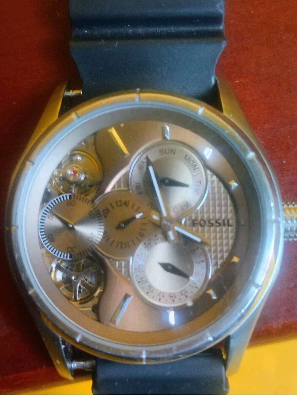 Fossil Twist Semi-Automatic Mens Watch Skeleton Dial Date Rubber Strap ME1020
